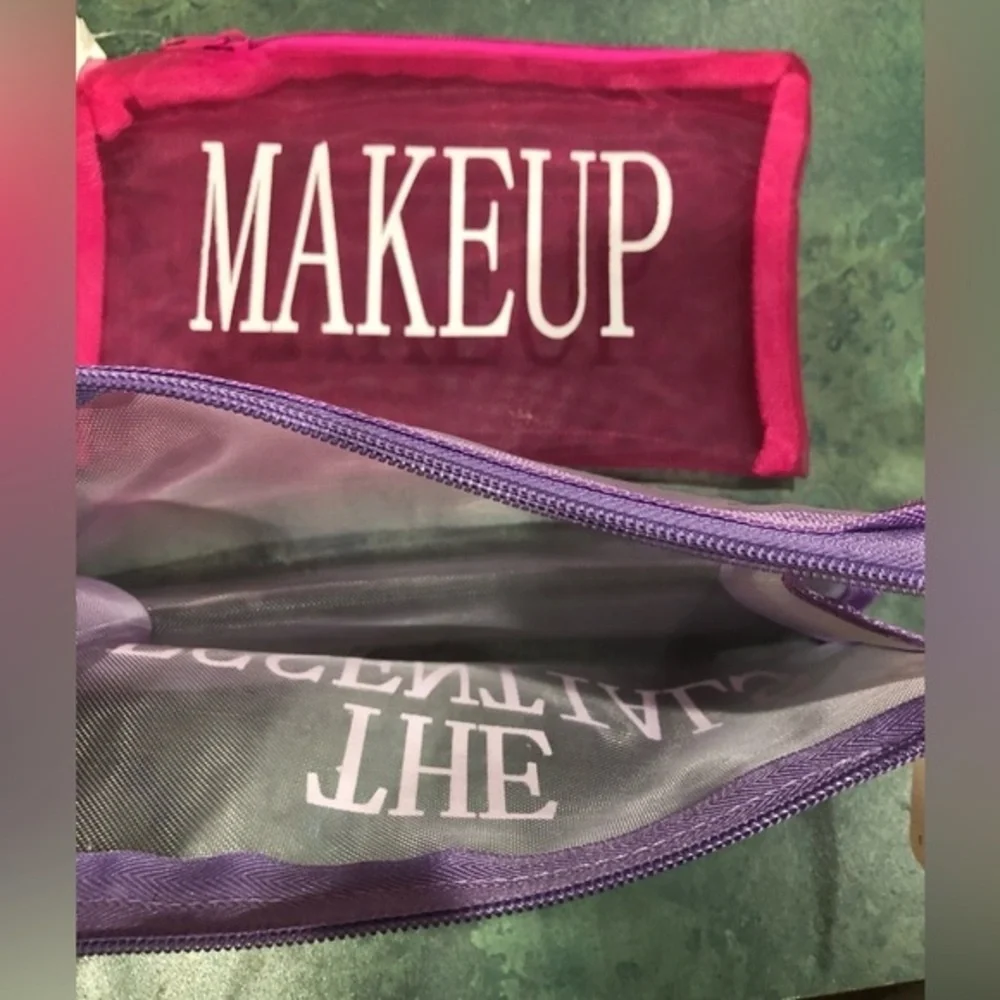 3pack Pink Makeup Purple & Black The Essentials mesh‎ cosmetic beauty bags pouch